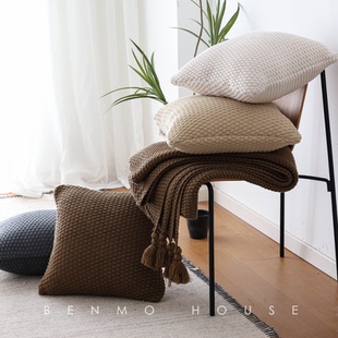 沙发客厅抱枕靠垫针织款护腰靠枕床头靠枕背腰枕套家用方形房间