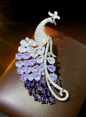 法式轻奢重工微镶锆石个性渐变紫色锆石凤凰胸针轻奢时尚高档胸针