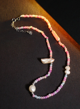 异形巴洛克淡水珍珠项链粉色系网红同款珍珠串珠小众百搭锁骨链女