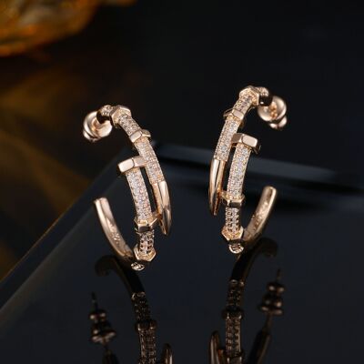 欧美时尚新款玫瑰金钉子耳圈微镶锆石时尚百搭小众INS风个性耳钉