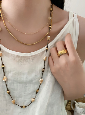 海贝壳马蹄螺巴洛克编织项链长款女配饰气质秋冬毛衣链轻奢高级感