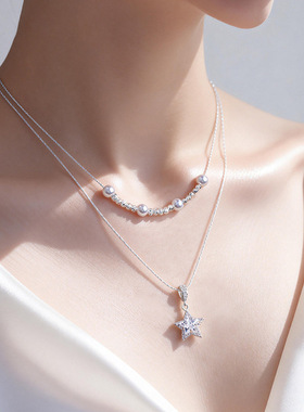双层叠戴五角星吊坠珍珠项链配饰女锁骨链轻奢小众高级感颈链饰品