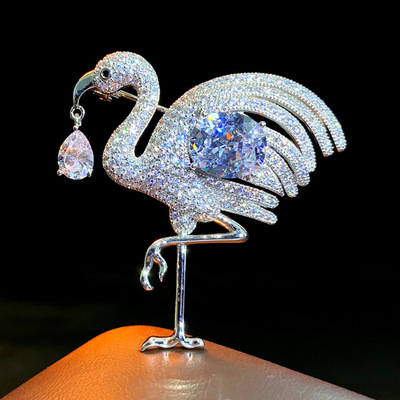 法式轻奢款重工镶锆石火烈鸟胸针胸花时尚小众气质个性高级感胸花