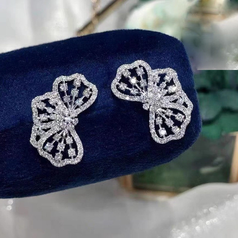 欧美大创意镂空花瓣耳环奢华微镶锆石超闪礼服宴会耳饰S925银针