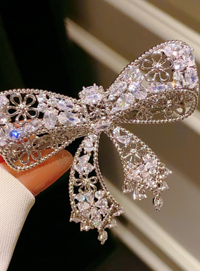 发饰轻奢高级感超闪锆石镂空蝴蝶结发夹优雅时尚弹簧夹百搭发饰品
