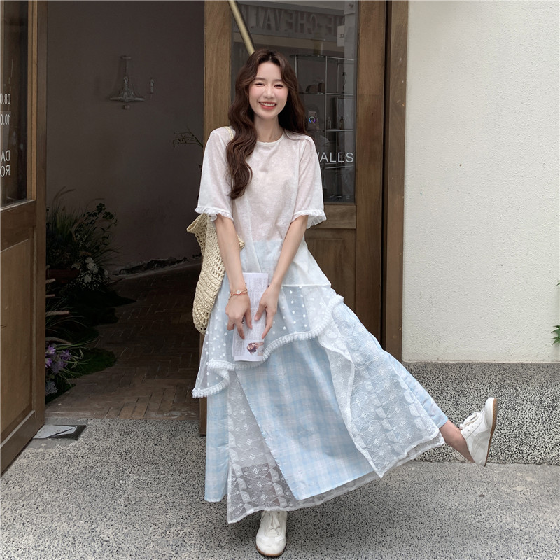 大货已出2025夏季新款128-2575-P165-K238不规则罩衫格子半裙套装，女装大码女装，浙宝128（原290）