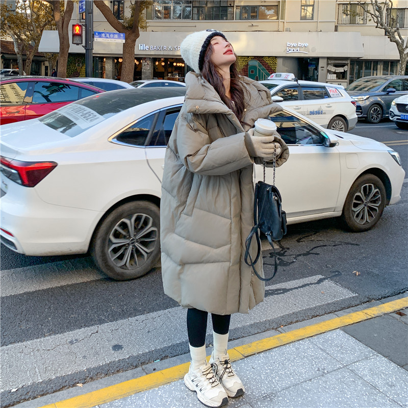 韩版中长款过膝连帽羽绒服女2025冬季新款加厚显瘦保暖白鸭绒外套,女装羽绒服,浙宝128（原290）