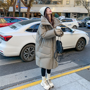 韩版中长款过膝连帽羽绒服女2025冬季新款加厚显瘦保暖白鸭绒外套图片