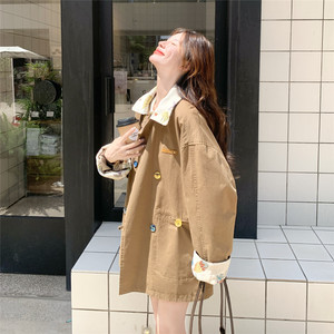 现货2025秋季新款128-2588-P165-K238彩色纽扣刺绣拼接撞色风衣图片