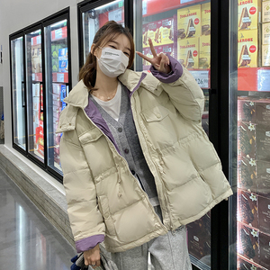 现货2025冬季128-1104-P275-K398撞色拼接连帽羽绒服90绒，女装羽绒服，浙宝128（原290）