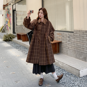 现货2025冬季新款128-25101-P225-K338森系咖色格子毛呢大衣，女装毛呢外套，浙宝128（原290）