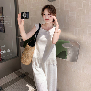 2025夏季新款设计感小众通勤套装女无袖背心上衣显瘦阔腿裤两件套图片