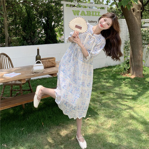 国风盘扣碎花连衣裙女夏新款度假小个子减龄泡泡袖仙女新中式裙子图片