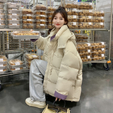 现货2025冬季128-1104-P275-K398撞色拼接连帽羽绒服90绒，女装羽绒服，浙宝128（原290）