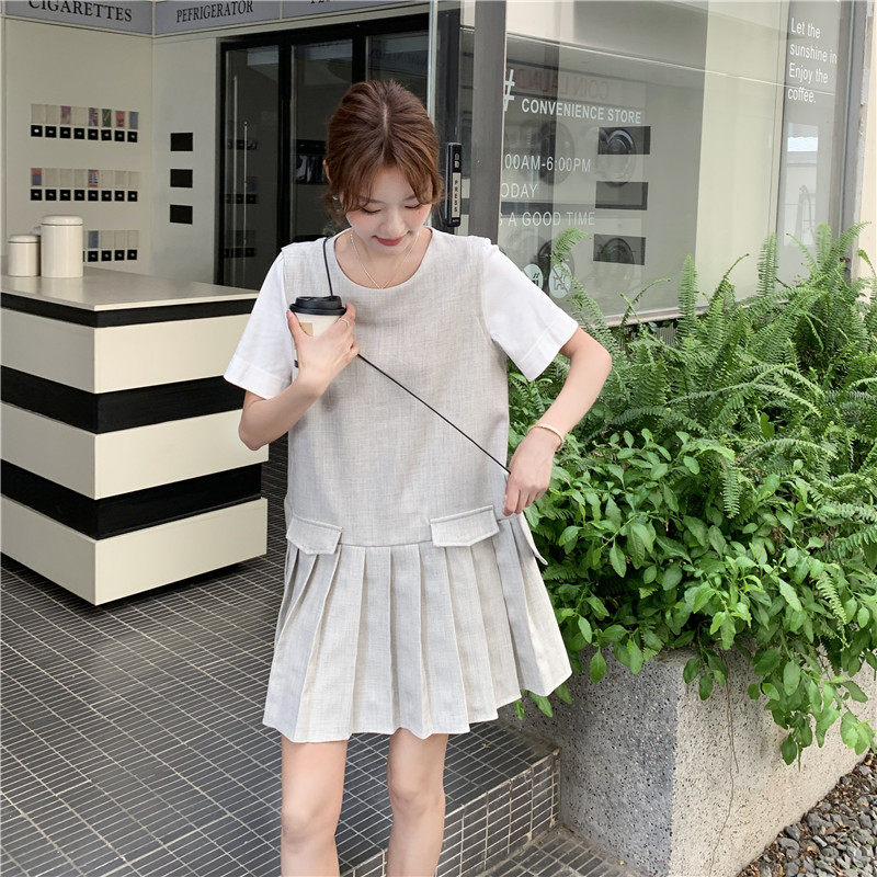 学院风假两件百褶连衣裙女夏2025新款小个子裙子高级不撞款巨好看,女装连衣裙,浙宝128（原290）