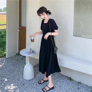 假两件拼接深灰色连衣裙女夏2025新款拼接t恤裙简约设计感爆款图片