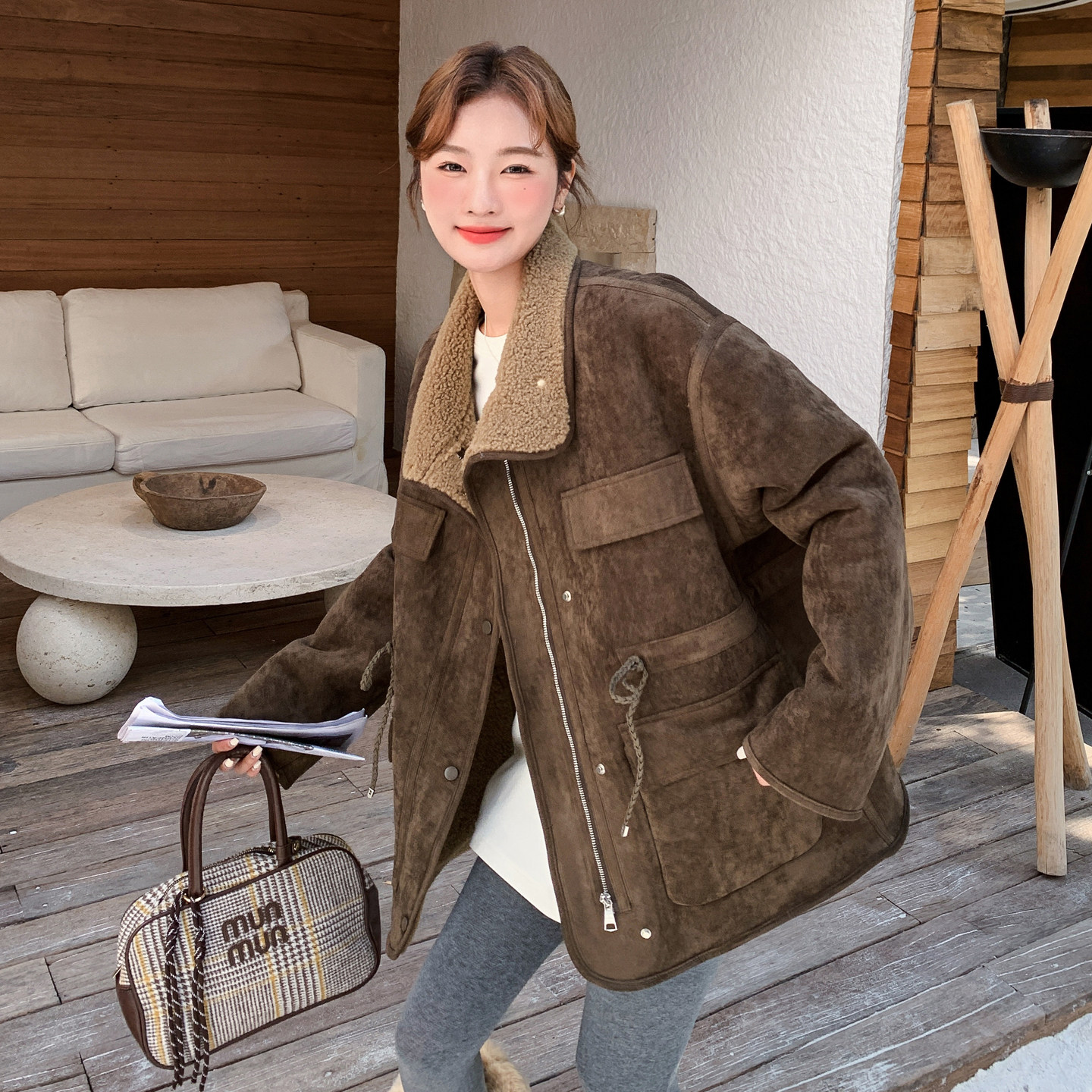 现货2025冬季新款25107-P215-K328咸菜绿毛毛内里皮毛一体,女装棉衣/棉服,浙宝128（原290）