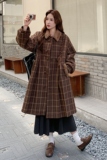 现货2025冬季新款128-25101-P225-K338森系咖色格子毛呢大衣，女装毛呢外套，浙宝128（原290）