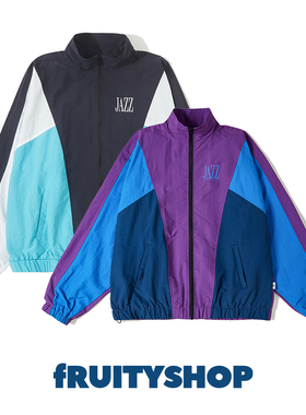 fRUITYSHOP｜Jazz All Days 拉锁宽松复古拼色90s夹克