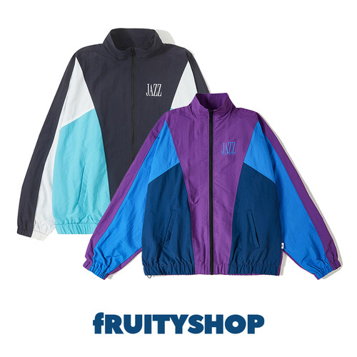 原创四季圆领宽松拼色夹克