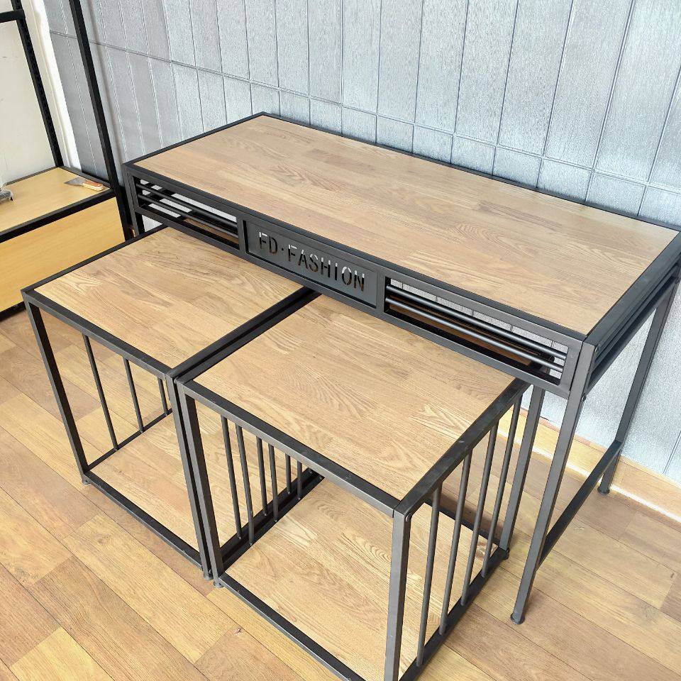 流水台展示台三件套桌子 服装店展示货架中岛台高低桌摆台承重好