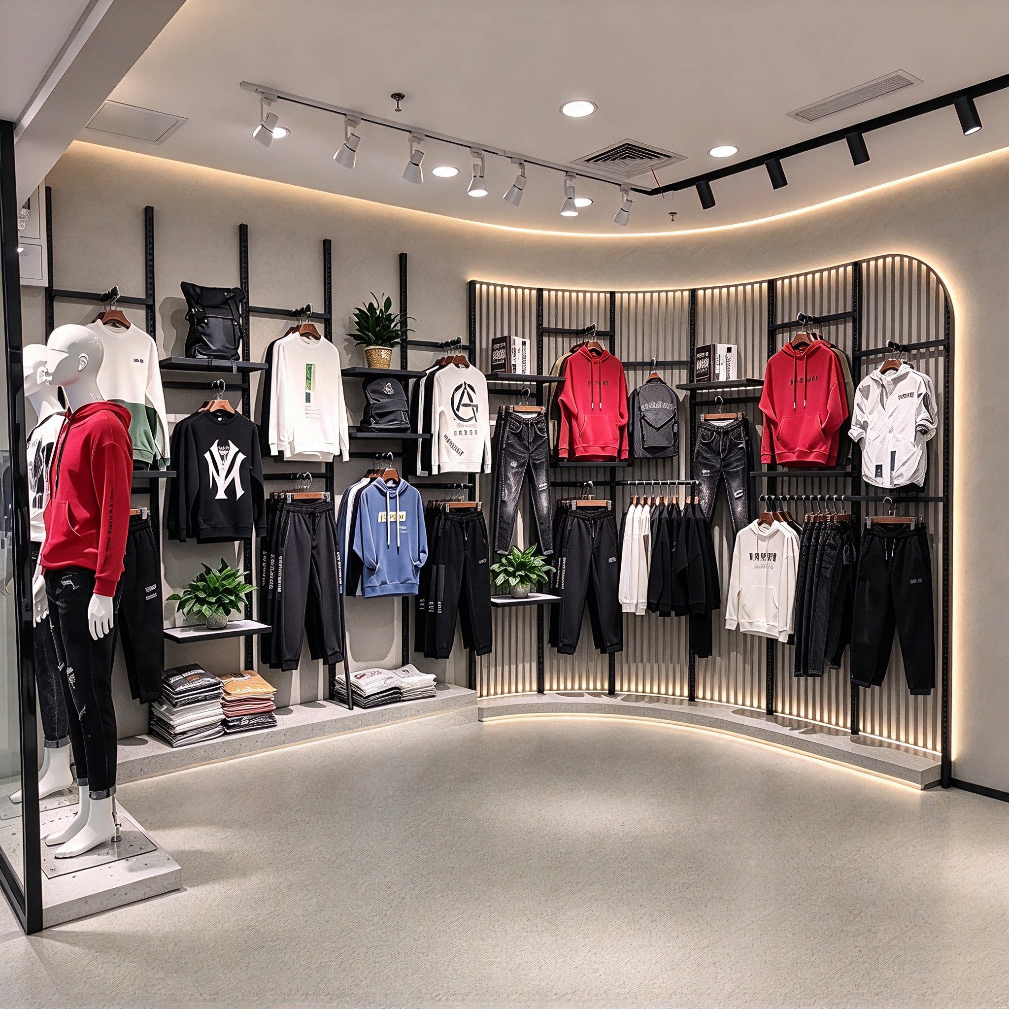 服装店货架展示架上墙组合架子男装店衣服陈列架女装店正挂侧挂架