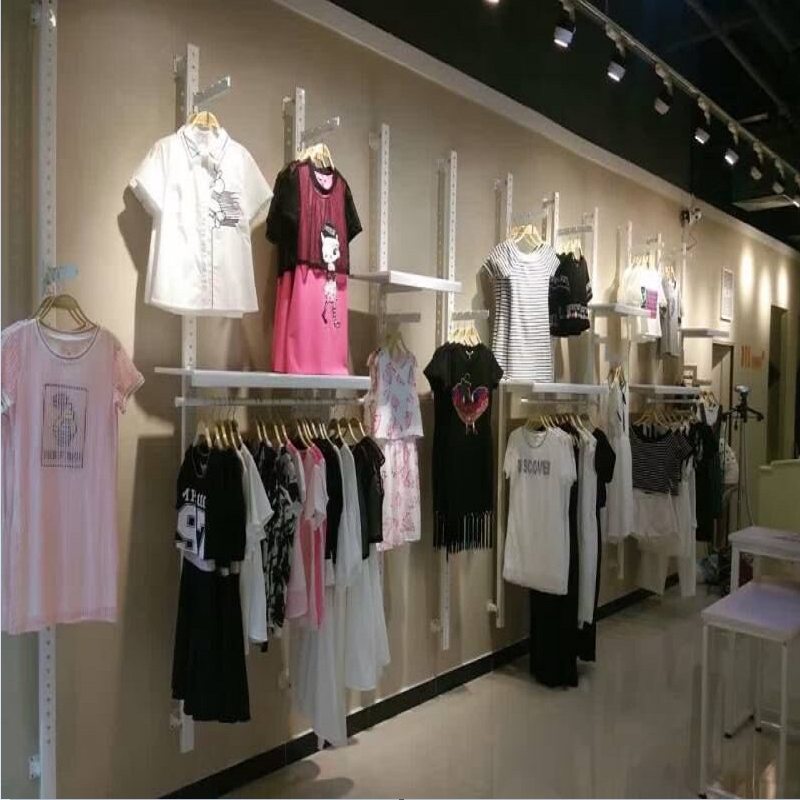 服装店货架上墙组合展示架童装白色女装正侧挂 衣服陈列道具加厚