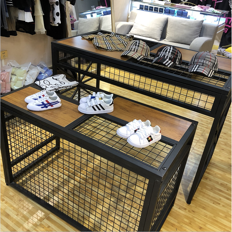 服装店流水台产品展示台高低桌中岛台展示货架组合铁艺稳固承重好