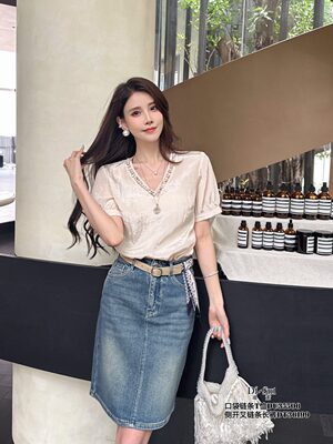 Di-sui26新款莱赛尔领口钉珠小衫38510  新款可以换码数