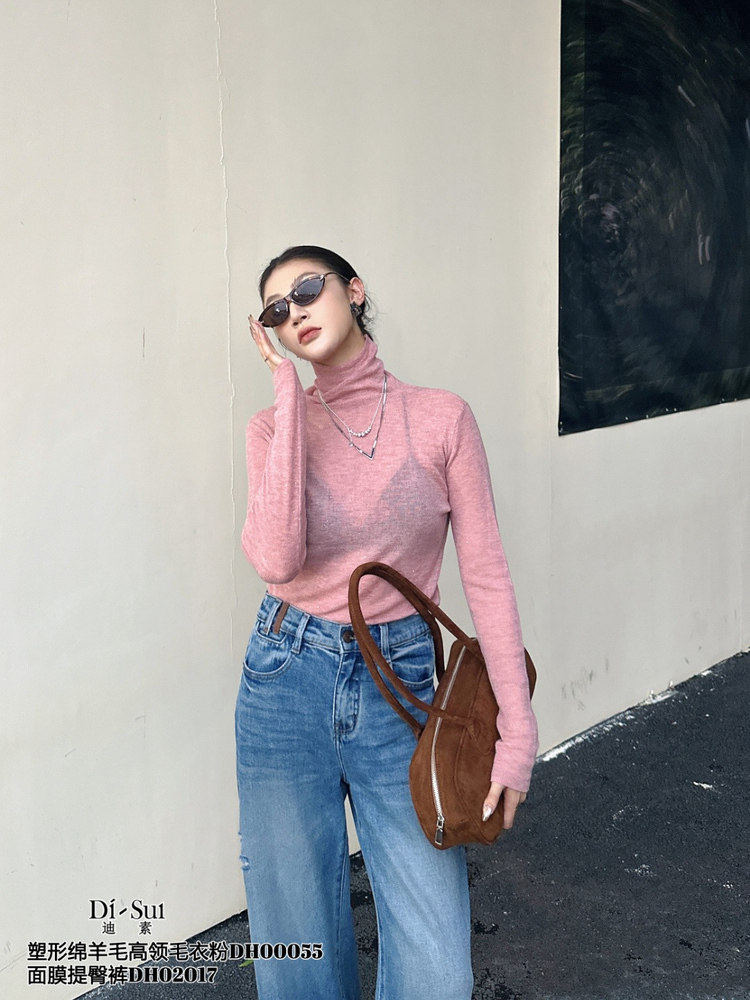 欧货正品时尚百搭显瘦设计师款高领羊毛上衣打底衫  特价不退不换