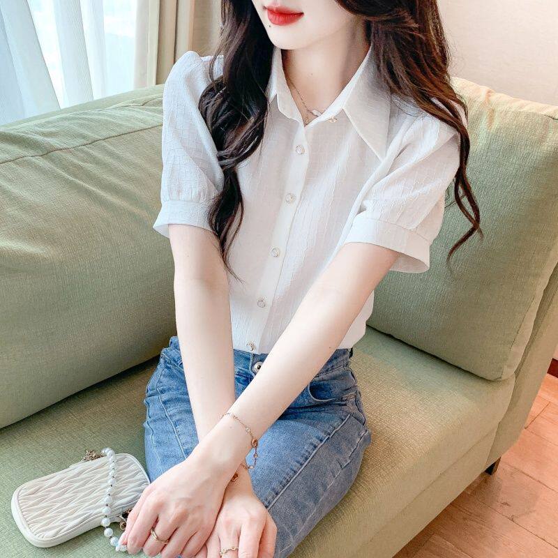 雪纺衬衫女短袖夏季新款时尚设计感小众气质职业女士衬衣上衣