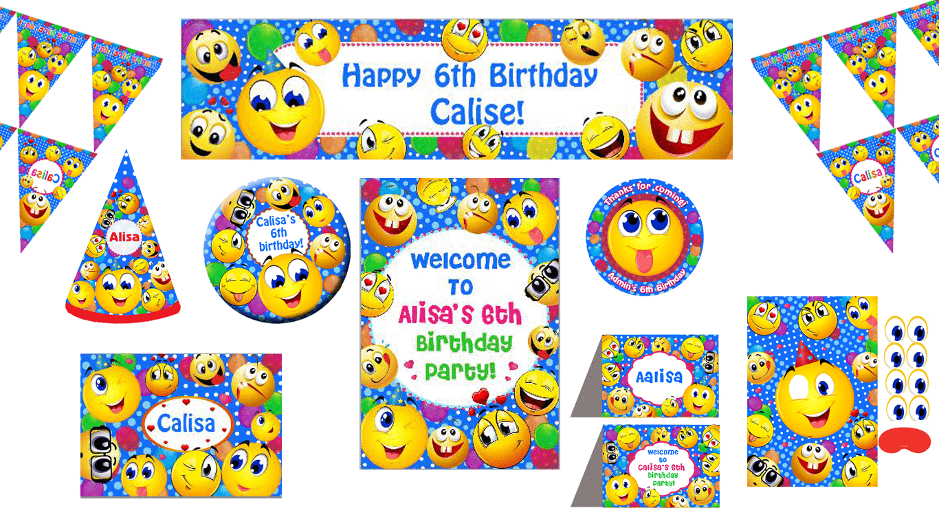 新品笑脸表情包欢乐派对emoji布置旗帜贴纸海报瓶贴定制套装个性
