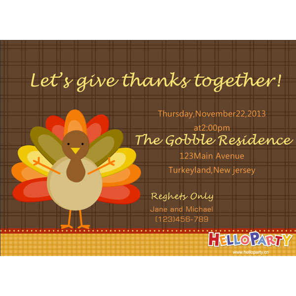 新款感恩节派对聚会庆典创意请柬请帖欧美风格邀请卡火鸡深咖
