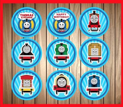 托马斯小火车THOMAS生日会甜品台水果蛋糕装饰插牌圆形纸卡牌插签