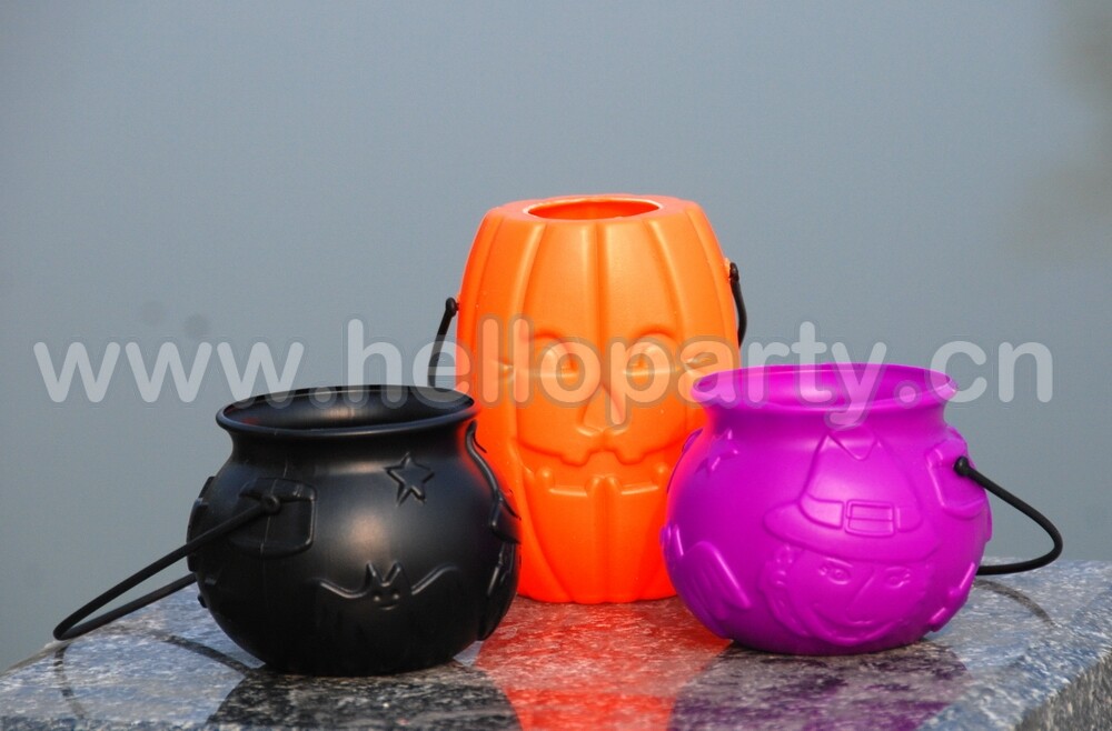 万圣节糖果罐 道具 小水桶 南瓜/黑猫/蝙蝠/巫婆罐 手提塑料罐