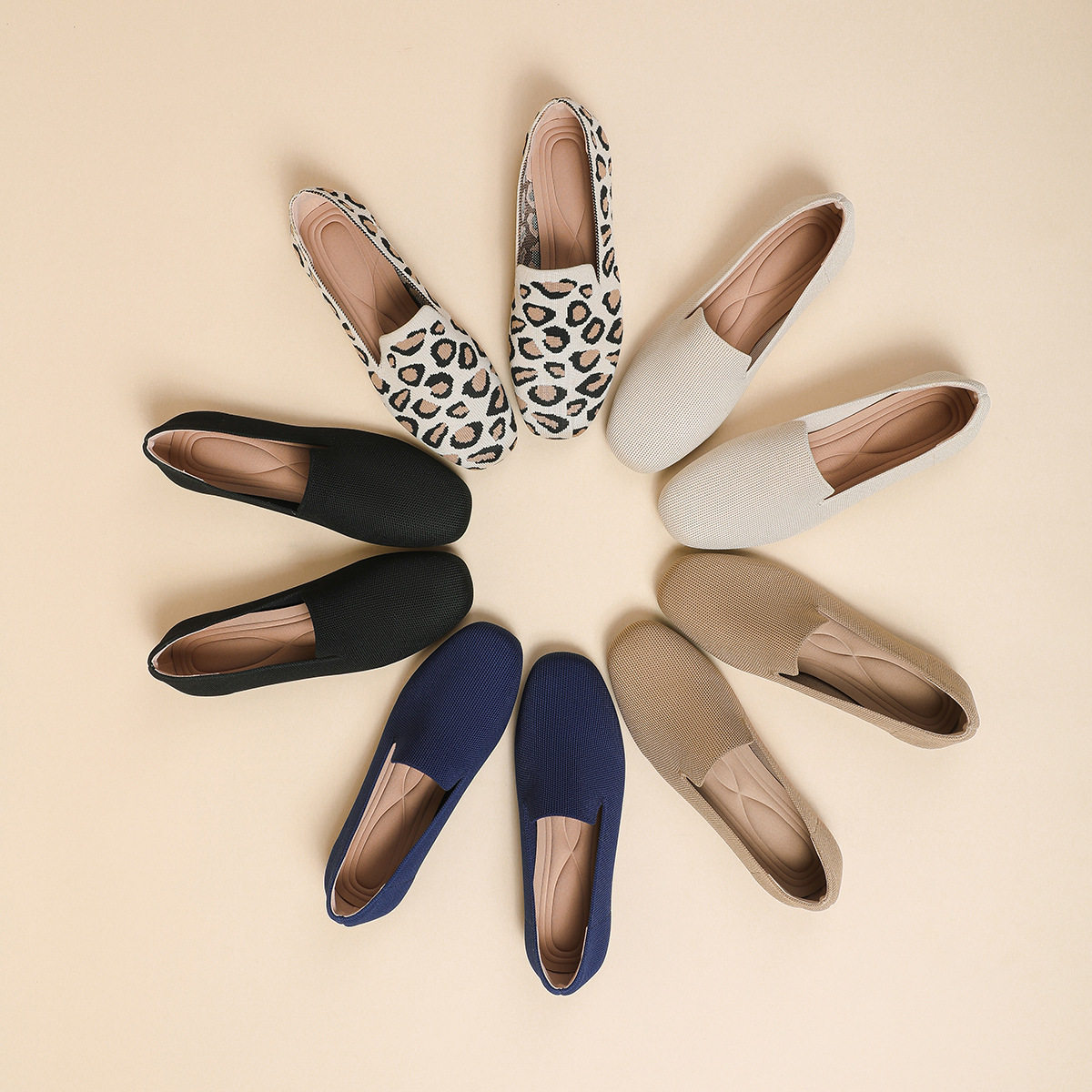 春秋软底蛋卷欧美王妃鞋飞织单鞋豆豆鞋平底瓢鞋女鞋针织圆头船鞋