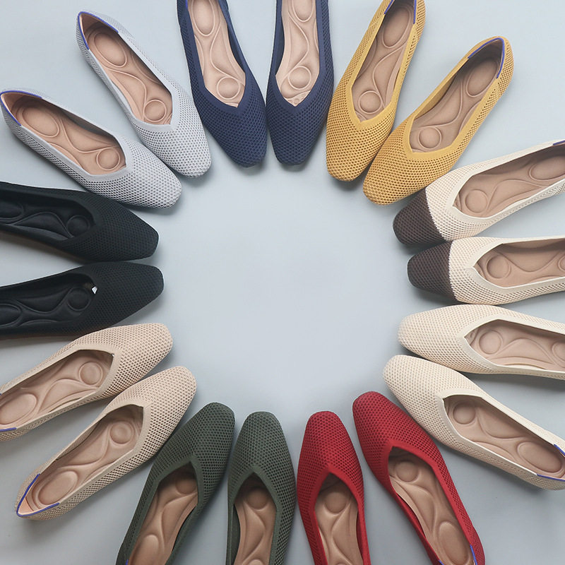 春秋软底蛋卷欧美王妃鞋飞织单鞋豆豆鞋平底瓢鞋女鞋针织尖头船鞋