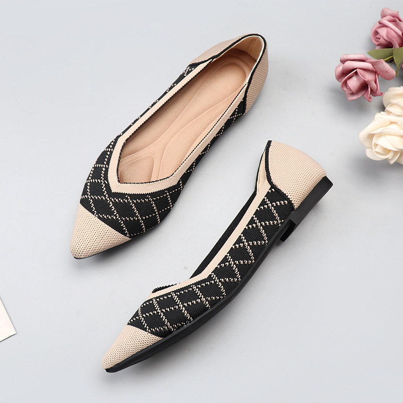 春秋软底蛋卷欧美王妃鞋飞织单鞋豆豆鞋平底瓢鞋女鞋针织尖头船鞋