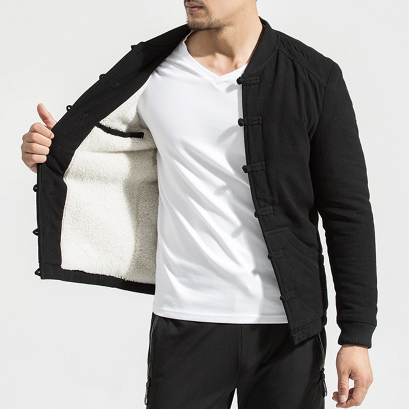 WINTER CHINESE STYLE RETRO BUCKLE JACKET LAMB WOOL COTTON CLOTHES CHINESE PLUS SIZE TANG CLOTHES THICKENED COTTON CLOTHES MODIFIED JACKETS