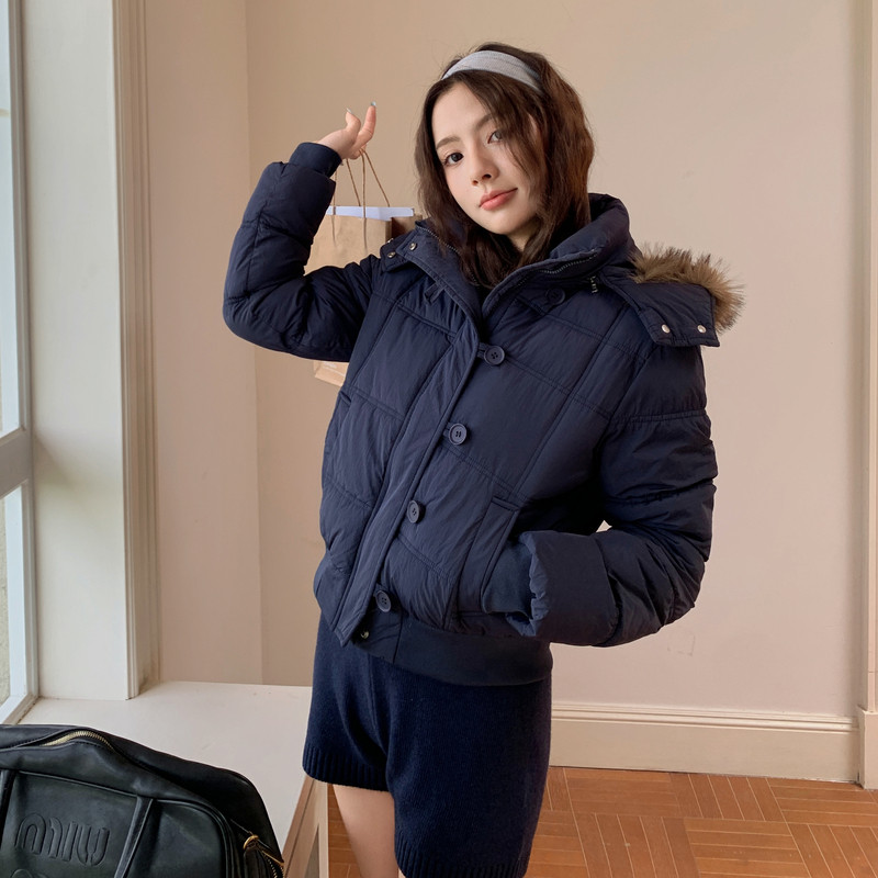 连帽毛领设计感毛毛内胆棉服外套女冬季新款短款保暖现货款