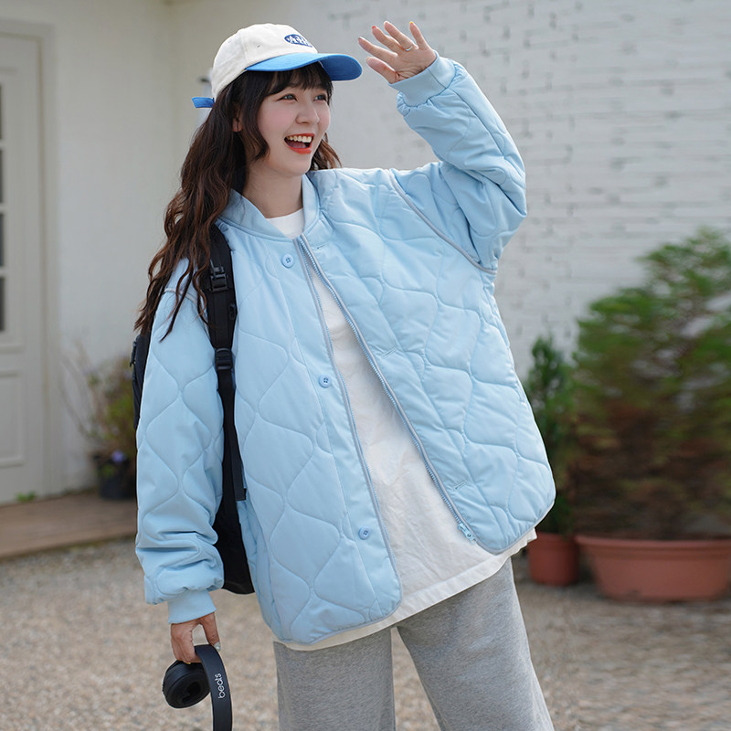 羽绒棉服女冬季韩版新款棉衣菱形格加厚棉袄大码外套