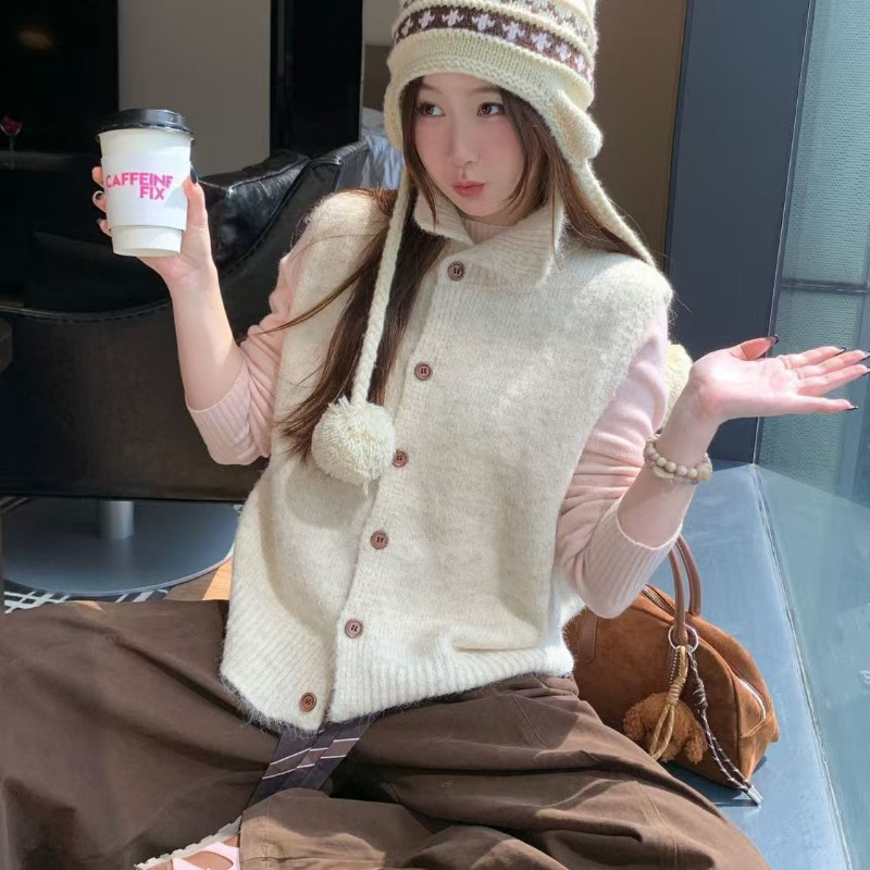 【北极绒洗水】流行爆款女外穿棕色毛衣针织马甲秋冬叠穿小背心