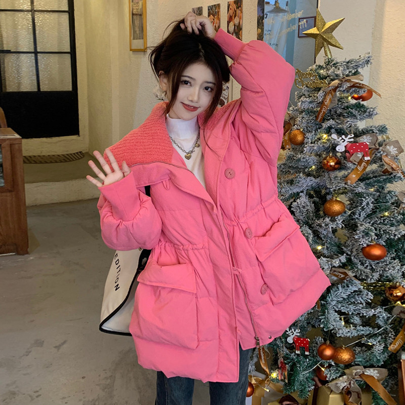 网红爆款韩版休闲羽绒棉服保暖大口袋收腰棉衣外套女现货款