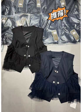 欧洲站2026年新款春季宽松上衣休闲马甲女减龄个性撞色欧货