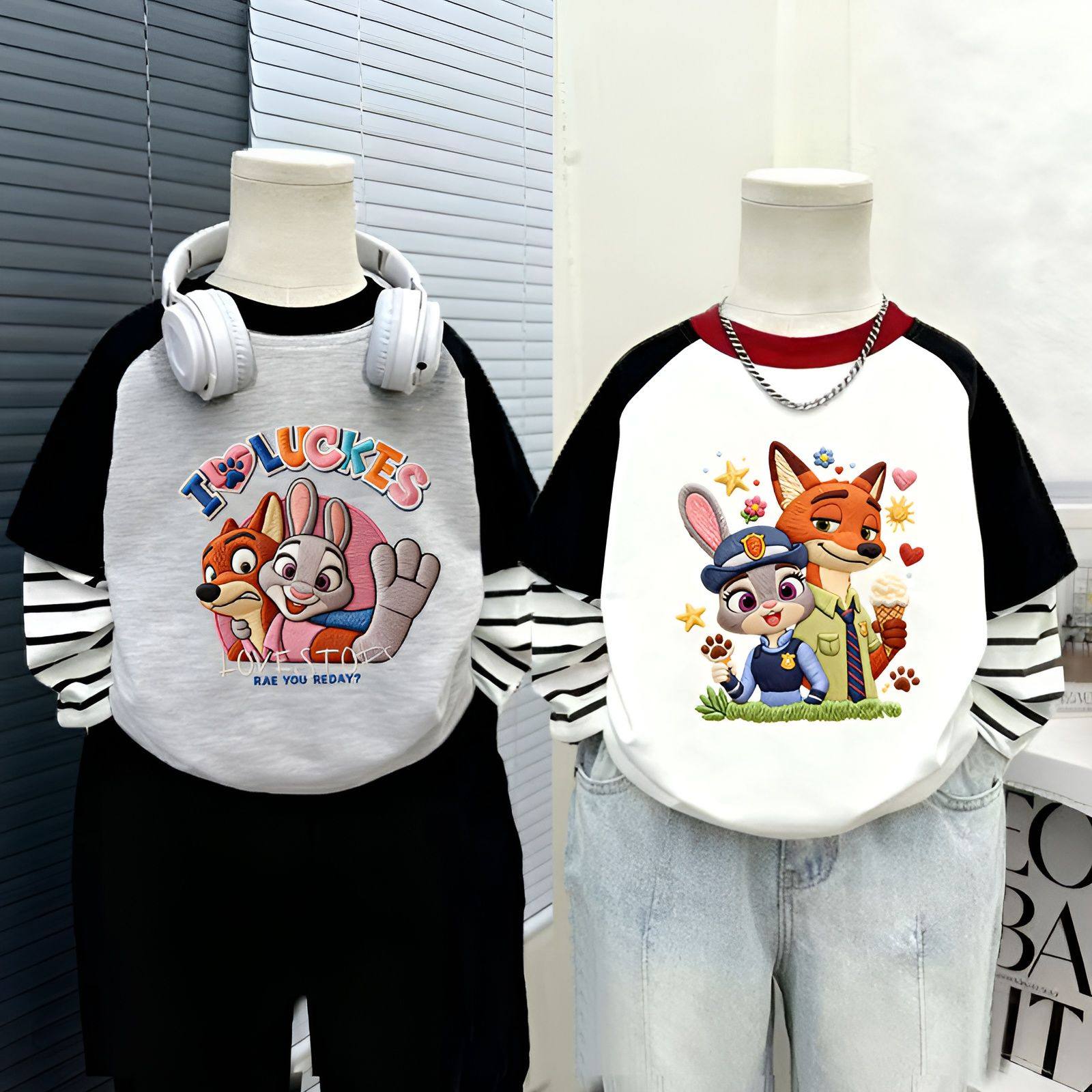 韩系童装休闲宽松假两件t男女童春季爆款卡通朱迪尼克条纹长袖t恤,童装/婴儿装/亲子装,儿童速干T恤,淘宝优惠券,粉丝福利购,淘宝优惠卷