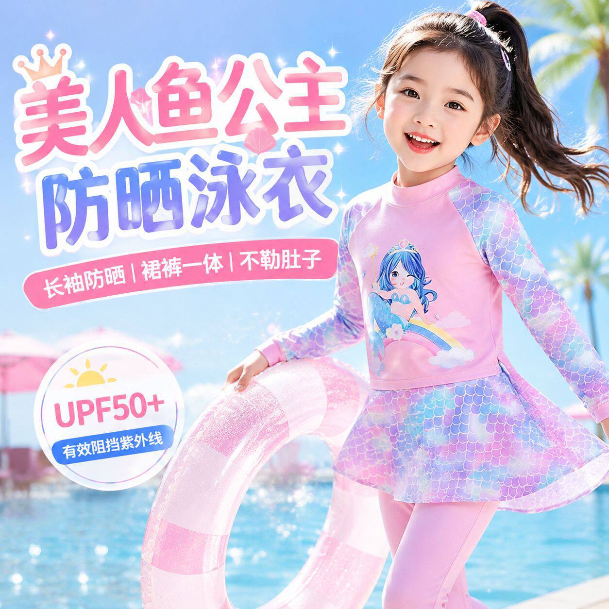 女童夏季防晒游泳衣美人