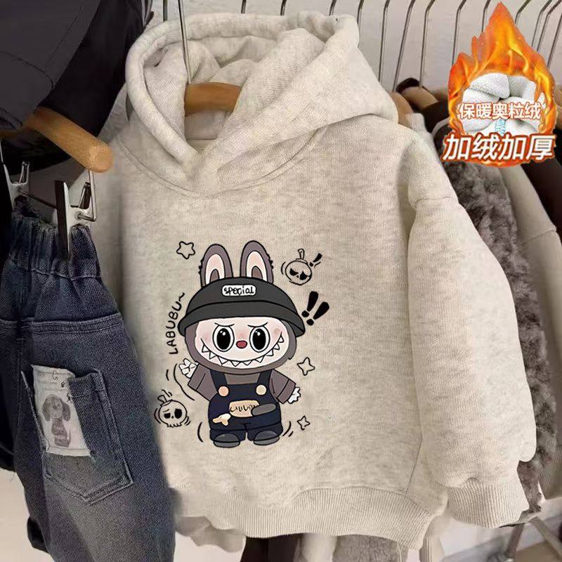 女童男童秋冬洋气拉布一体加绒卫衣儿童新款宝宝加厚加绒连帽上衣