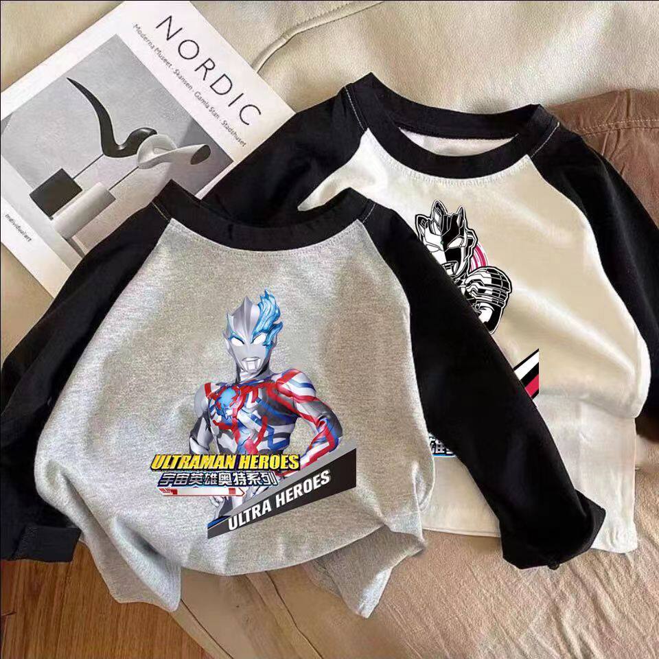 新款纯棉男童布莱泽赛罗奥特曼长袖T恤薄款打底衫儿童春秋季上衣