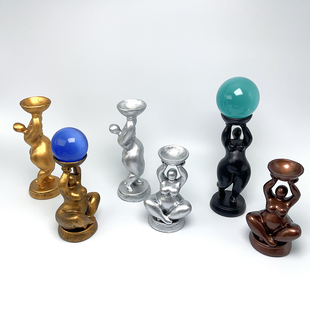 瑜伽女水晶球底座树脂模特蛋形时尚创意桌面摆件球型展示支架