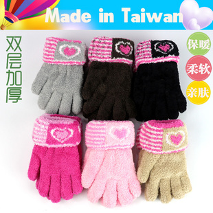台湾mit双层加厚学生保暖手套女生冬可爱韩版 全指女宝宝手套防寒